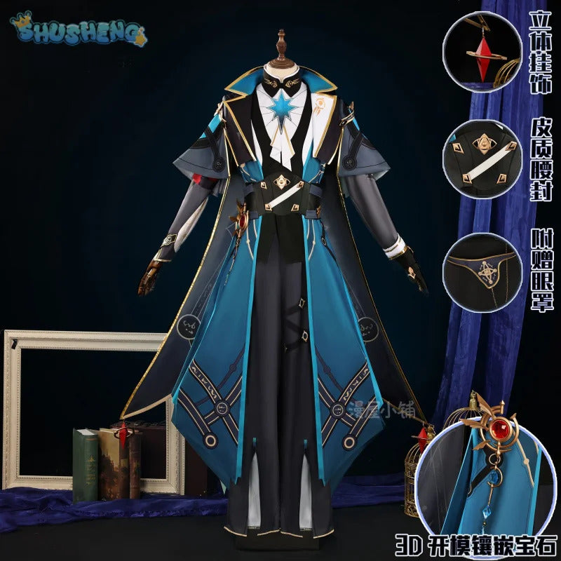 Shusheng-N Game Anaxagoras Honkai: Star Rail Cosplay Costume Halloween Carnival Handsome Coat Gloves Eye Mask Props Wig Men Uniform New Set