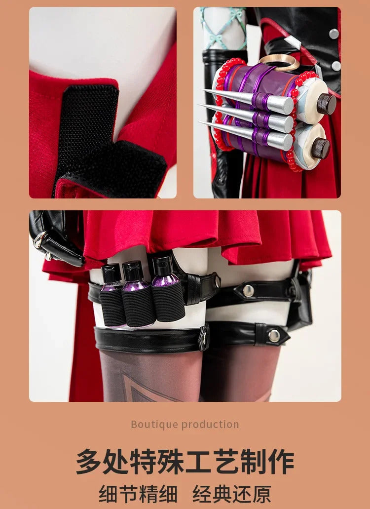 Psylocke Cosplay Rivals Red Ghost Hunter Costume Hat shoes suspender dress gloves socks prop set Halloween women fantasy uniform