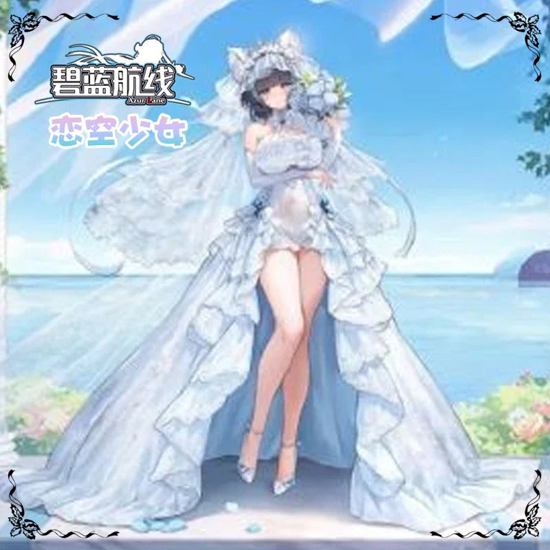 Anime HMS Cheshire Azur Lane Cosplay Costume Women 2025 New Wedding Long Dress Headwear Gloves Props Wig Uniform Halloween Set