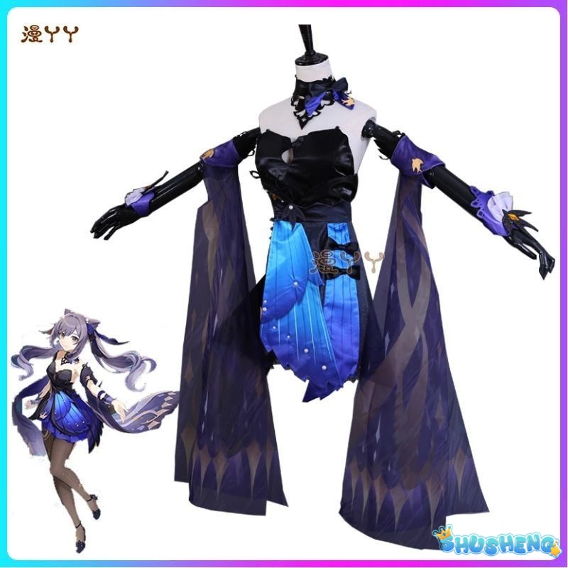 Genshin Impact New Skin Keqing Cosplay Costume Uniform Wig Anime Chinese Style Halloween Costumes Game Opulent Splendor