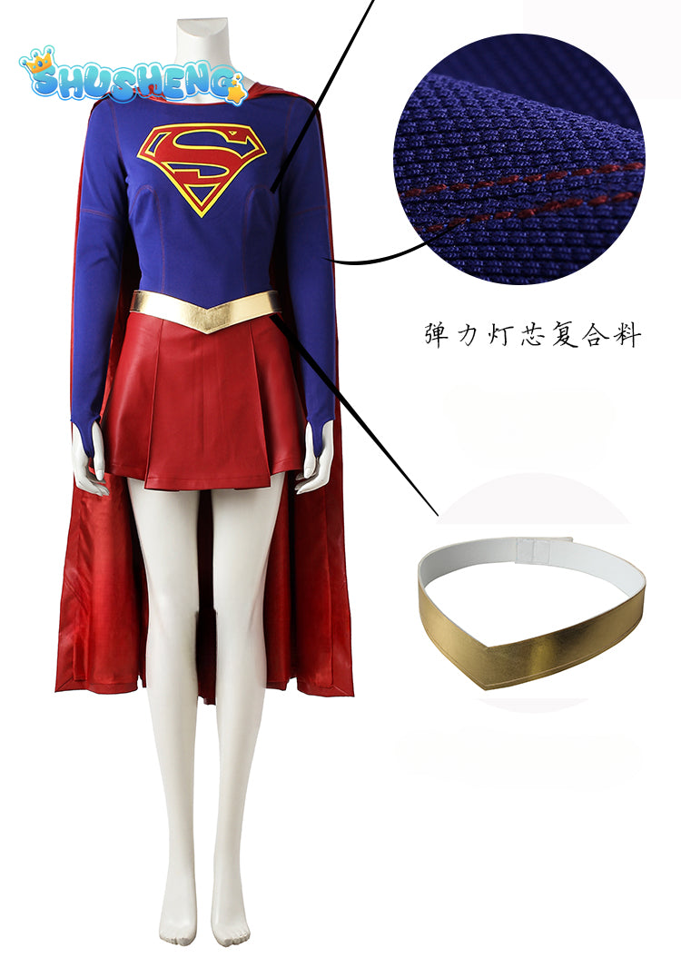 Supergirl Cosplay Outfit Superhero Kara Zor-El Danvers Halloween Costumes Jumpsuit Skirt Girl Comic Con Suit