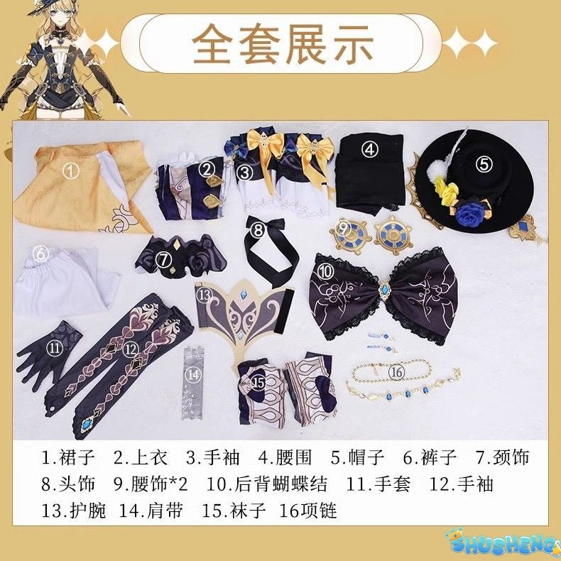 Genshin Impact Navia Cosplay Costumes Navia Caspar Wig Sunglasses Full Set High-end Fancy Dress Women Clothes