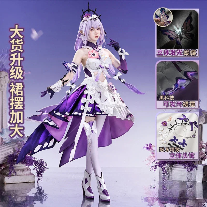 Honkai Star Rail Castorice Cosplay Costume Dress Headwear Luminous Butterfly Props Halloween Party for Women Girls Carnival