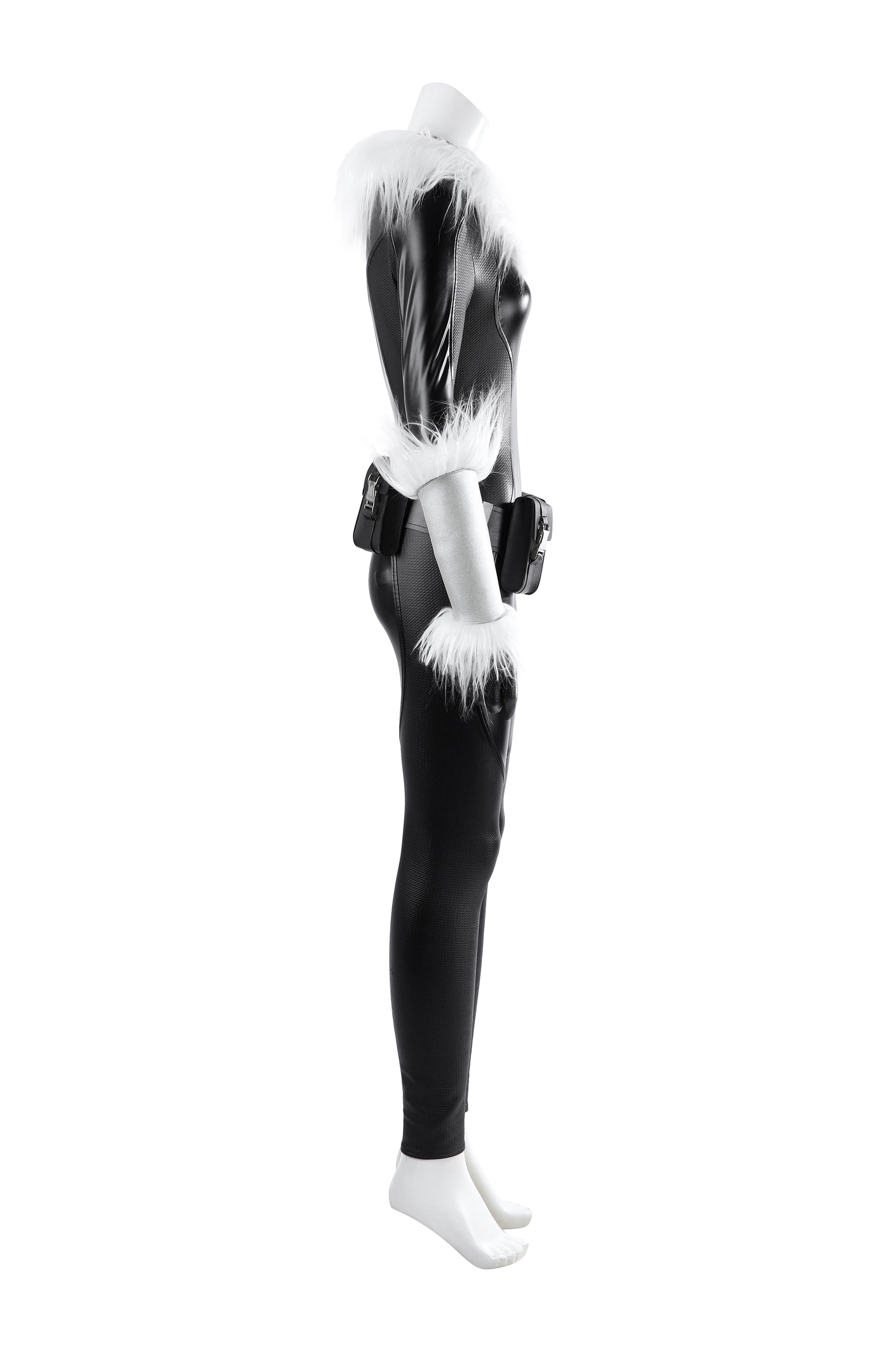 Women's Fortnite Cat Fullbody Black Catsuit Cosplay Costume Whip Zipper Patch for Halloween Cosplay costume
