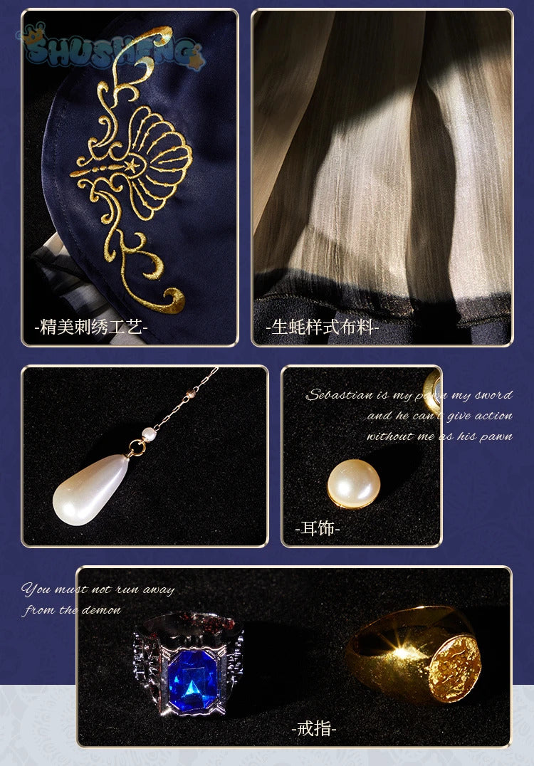 Anime Black Butler Cosplay Ciel Phantomhive Oyster oysters Costume Gothic style dress accessories Halloween party women uniform