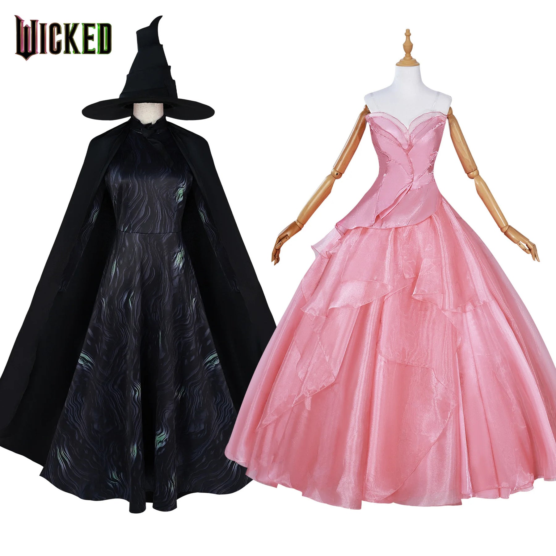 Anime movie magic witch Elphaba Glinda cosplay wicked uniform dress pink black lolita dress wigs hat Halloween party Shusheng