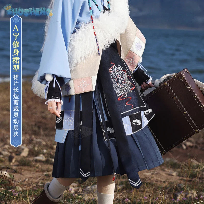 Frieren: Beyond Journey's End Frieren Cosplay Tianshan Snow Costume Halloween Party Sweet Chinese Uniform Dress Prop Wig Set