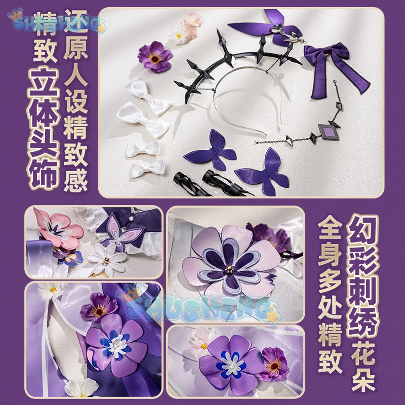 Honkai Star Rail Castorice Cosplay Costume Dress Headwear Luminous Butterfly Props Halloween Party for Women Girls Carnival