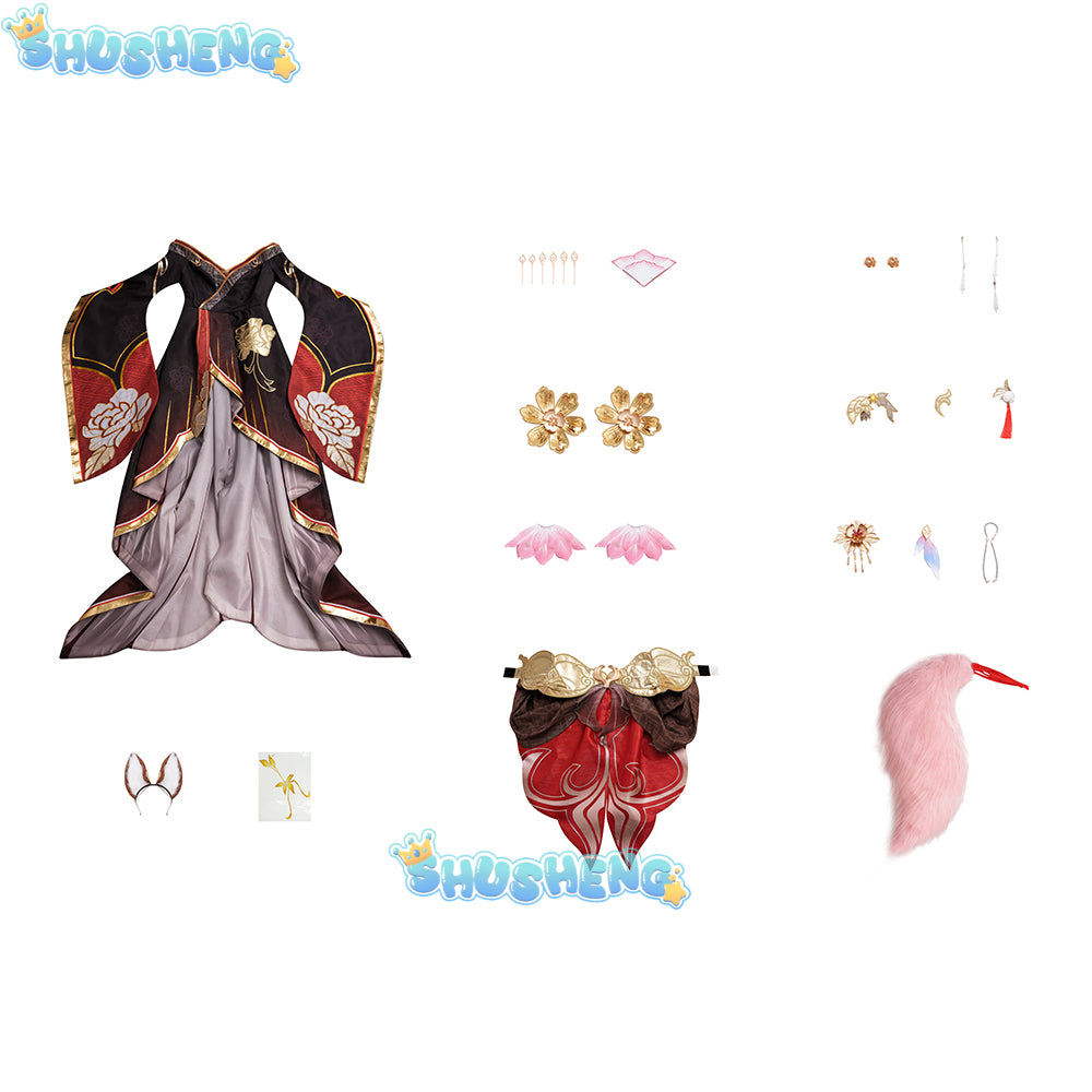 Honkai Star Rail Fugue Tingyun Cosplay Costume Ancient Style Fox Tails Design Women Dress Halloween Carnival Party Suit
