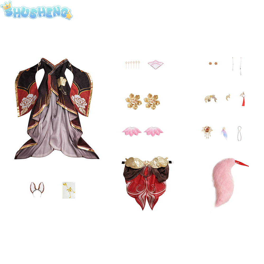 Honkai Star Rail Fugue Tingyun Cosplay Costume Ancient Style Fox Tails Design Women Dress Halloween Carnival Party Suit