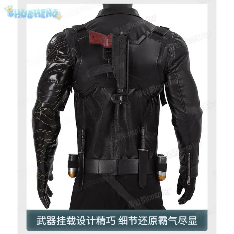 Thunderbolts Bucky Barnes Cosplay Winter Soldier Costume Halloween Men's Fantasy Uniform Coat Props Shoes Accessories Net Set