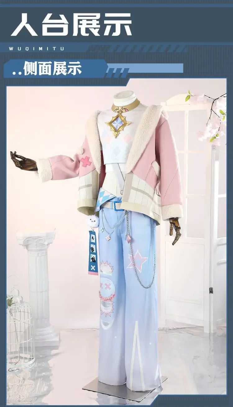 Game Nu:Carnival Blade Cosplay Costume Uniform Halloween Carnival Party Christmas Play Role Pink Coat Pants Hat Full Set for Men