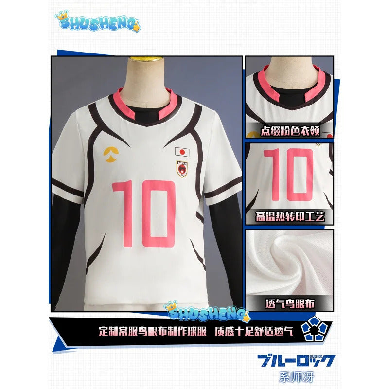 Anime Blue Lock Sae Itoshi Cosplay Costume Wig White Uniform Japan U-20 Team Football Jersey No.10 Sportswear Gloves Men Women