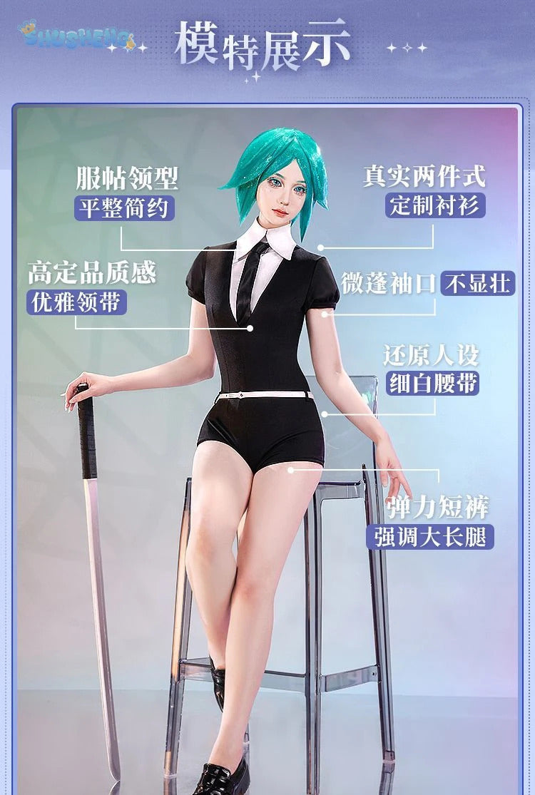 Phosphophyllite Antarcticite Land of the Lustrous Men Women Cosplay Costume Wig Tie Jumpsuit Outfit Uniform Belt