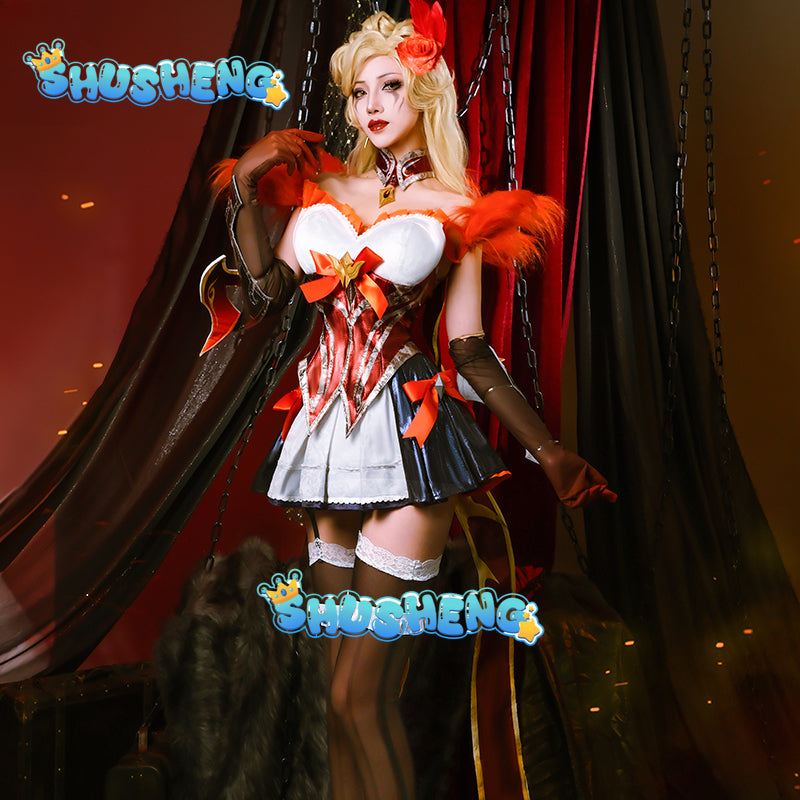 Game LOL Western Magic Shadow Evelynn Cosplay Costume LOL High Noon Evelynn Costume Women Orange Dress Full Set
