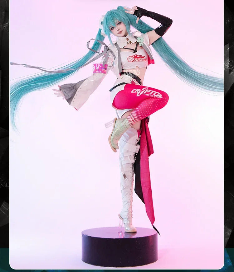 Miku Mochizuki Kei Cosplay 2025 Racing uniform Costume Halloween party new leather top, skirt, jacket, props, wig Woman set
