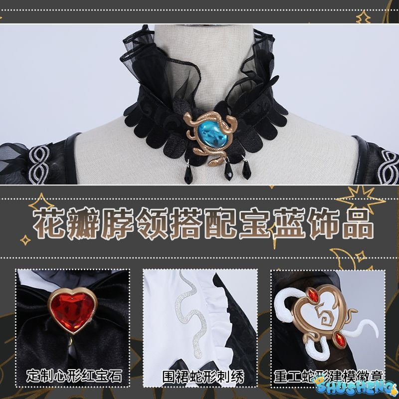 Fiona Gilman Priestess Cosplay Game Identity V Women Costume Black Dress Priestess Crismon Cosplay Wig