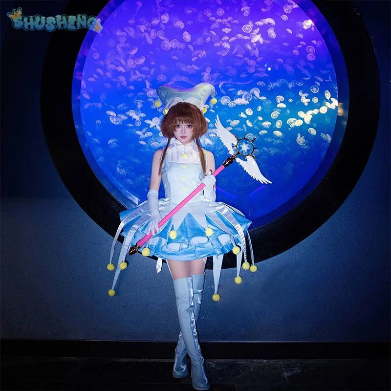 Anime Card Captor KINOMOTO SAKURA Cosplay costume Women's Dress Socks Hat Prop Accessories Set Halloween Carnival Sweet Uniform