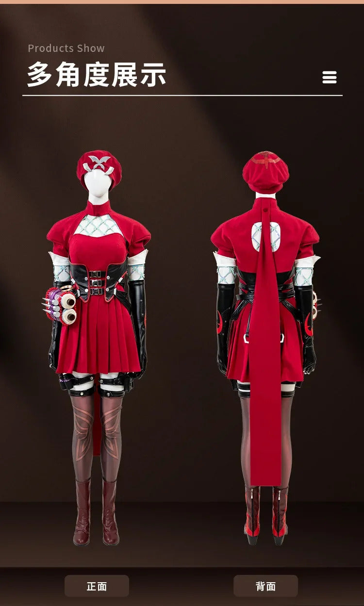 Psylocke Cosplay Rivals Red Ghost Hunter Costume Hat shoes suspender dress gloves socks prop set Halloween women fantasy uniform