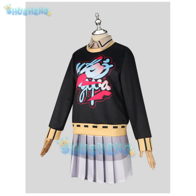 Game Persona 5: The Phantom X Motoha Arai Cosplay Costume Hoodies Plaid Skirt Leisure Time Uniform Wig Woman Sexy Party Suit
