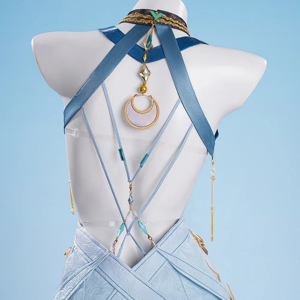 Genshin Impact Lauma Cosplay Costume Dress Uniform Headwear Earrings Frostmoon Scions Halloween Party for Women Girls