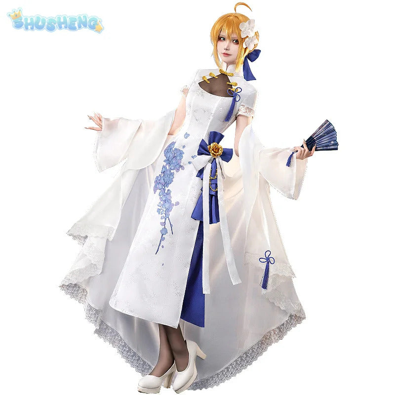 FGO Altria Pendragon Alter fate Cosplay Saber Fourth Anniversary Costume Halloween Chinese style cheongsam dress shawl props wig