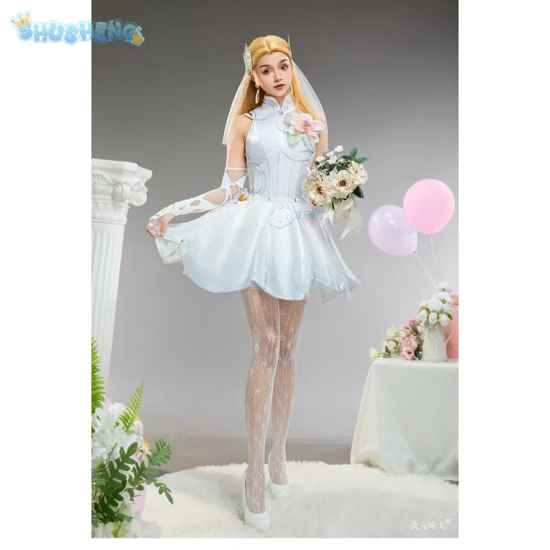 Invisible Woman Susan Storm Richards Cosplay Rivals Costume Halloween Party Women Fantasy Wedding Dress Gloves Socks Sexy Set
