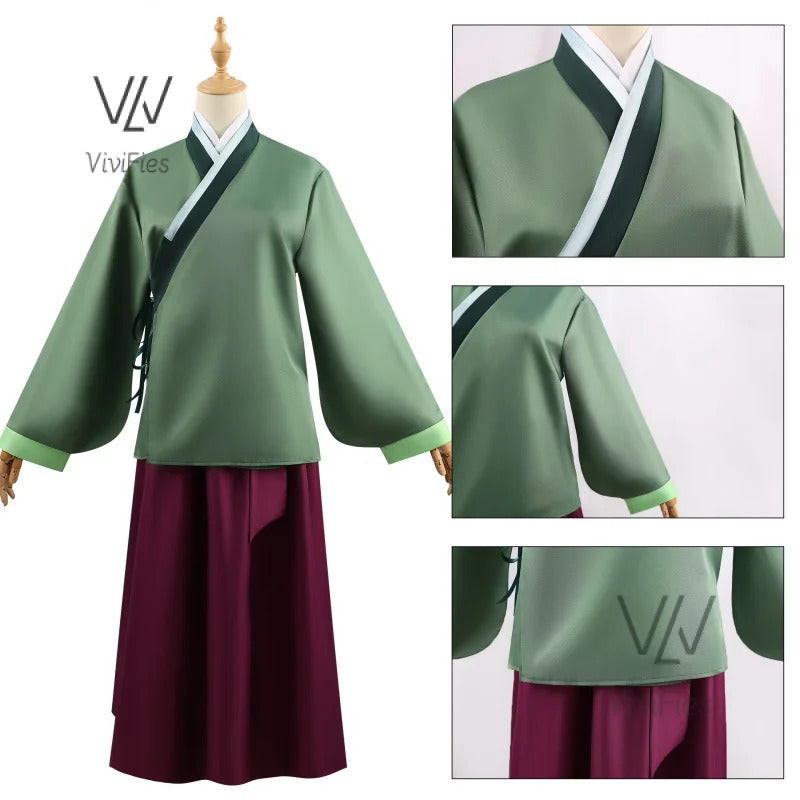 Maomao Jinshi Cosplay Costume Kusuriya no Hitorigoto The Apothecary Diaries Jinshi Wig Hanfu Green Uniform Kimono Headress Suit
