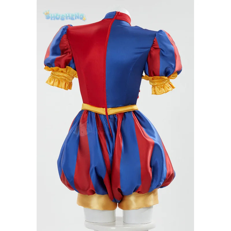 Adult Digital Circus Cosplay Costumes Pomni Cosplay Masks Set Hat Jumpsuit Cartoon Christmas Halloween Party Cute Clown wig set