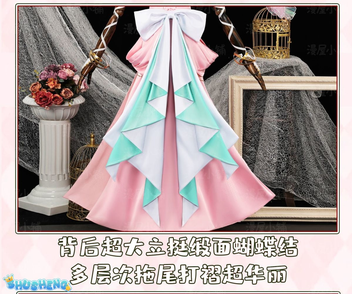 Miccostumes Women's Halloween C.C. Cosplay Costume Pink Dress Set with Head Flower Socks