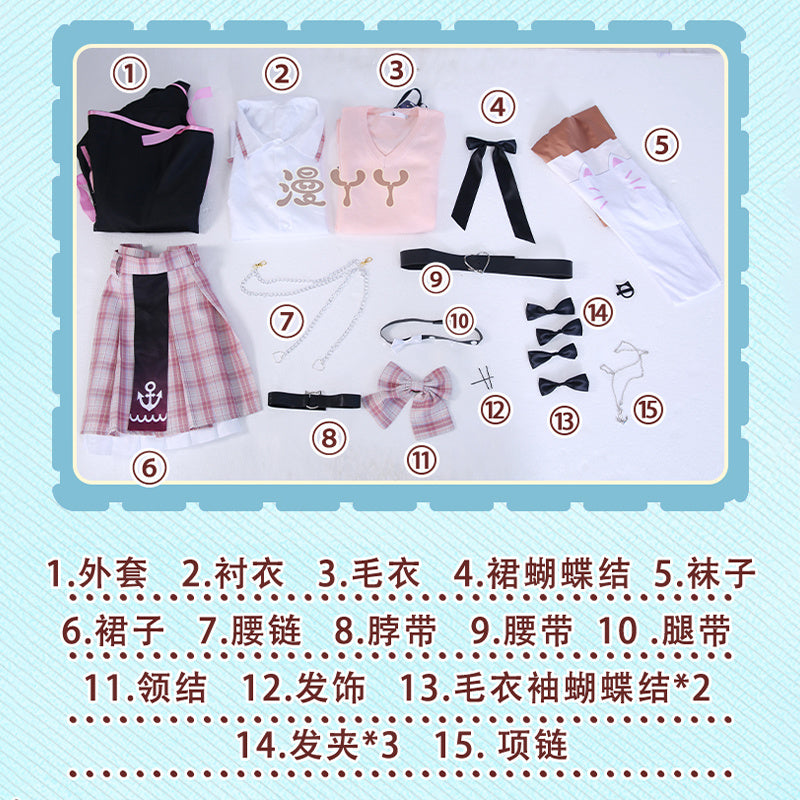 Anime Virtual YouTuber VTuber Minato Aqua Cosplay Costume Hololive Girls Aqua JK Pink School Uniform Cute Bowknot Halloween Suit