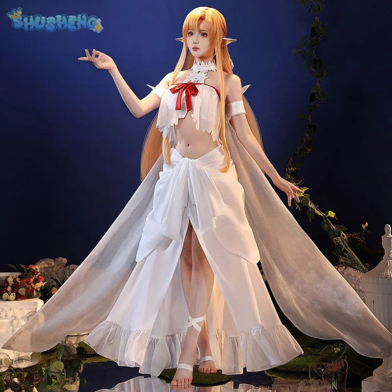 Shusheng-SR Sword Art Online SAO Yūki Asuna Cosplay Yuuki Asuna Elf prison uniform Costume Halloween sexy dress school props sweet Woman set