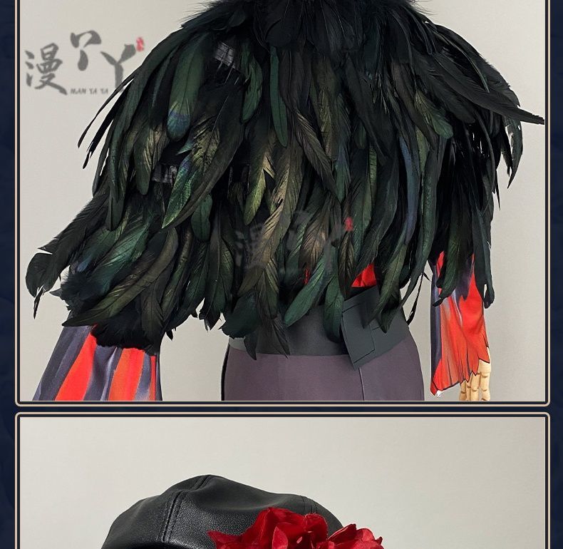 Identity V Edgar Valden Painter Multi-Colour Printing Cosplay Costume Exaggerated Feather Suit Hat Set Role-play Wig Shoe Outfit