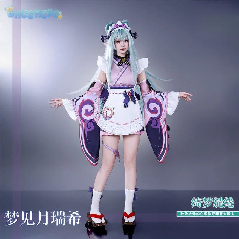 Shusheng-R Game Genshin Impact Yumemizuki Mizuki New role Cosplay Costume Wig, Ear Props, Accessories Dress Halloween Women Sexy Sweet set