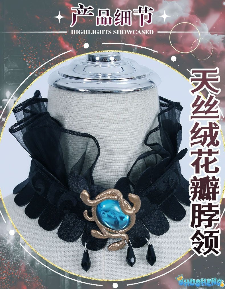 Fiona Gilman Priestess Cosplay Game Identity V Women Costume Black Dress Priestess Crismon Cosplay Wig