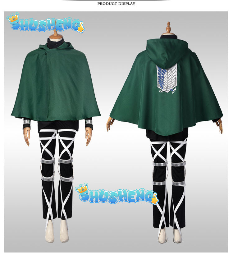Attack on Titan 4 Cosplay Costume Black Combat Suit Eren Jaeger Cloak Pants Harness Leather Belts Set Scout Regiment