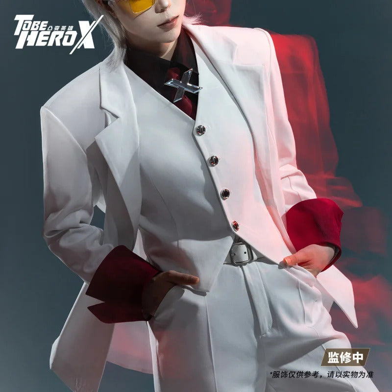 Anime To Be Hero X Cosplay Costume Hero X Uniform White Suit Orange Glasses Tie Halloween Party for Women Men Props