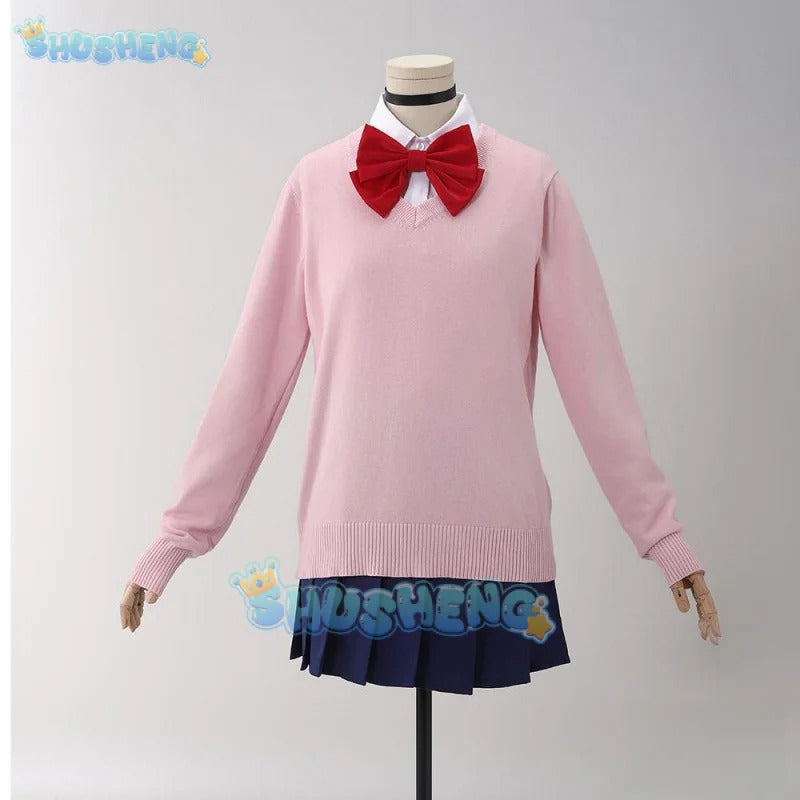 Anime dandadan Momo Ayase cosplay costume pink top skirt earrings choker school uniform props Halloween party women Shusheng