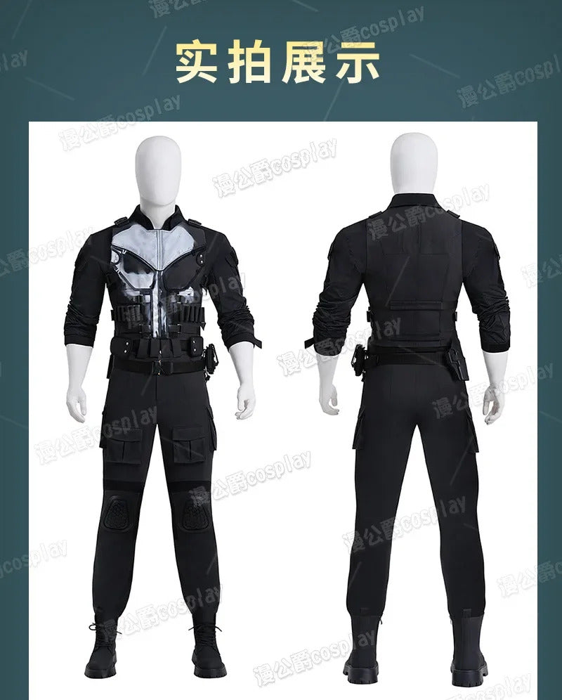 Movie Frank Castle Cosplay Daredevil Cos Born Again Costume Halloween Men's Fantasy Uniform Coat Pants Props Shoes Handsome Set