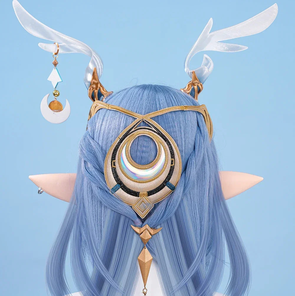 Genshin Impact Lauma Cosplay Costume Dress Uniform Headwear Earrings Frostmoon Scions Halloween Party for Women Girls