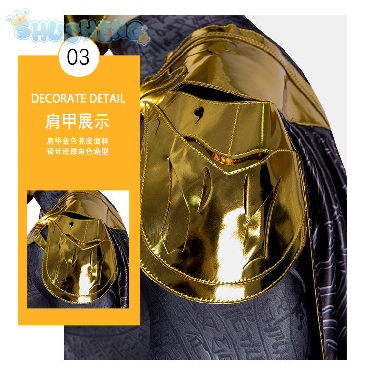 Movie Black Adam Cosplay Teth-Adam Costume Doctor Cos Fate Jumpsuit Headwear Cloak Halloween Party Men Combat Uniform Set