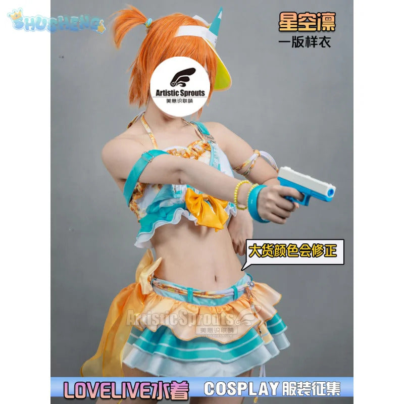 Anime LoveLive! Rin Hoshizora Cosplay Costume Women Halloween Party Sweet Top Skirt Headwear Set Summer Vacation Beach swimwear