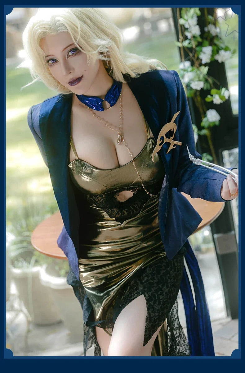 Path to Nowhere Blue Eagle Cospaly Blue vulture Costume Dress, coat, necklace, wig, prop set Halloween sexy women's uniform