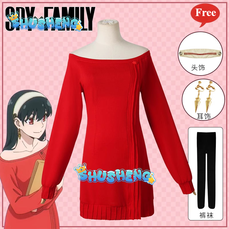 Anime FAMILY Cosplay Yor Forger Yor Briar Cosplay Costume Women Sexy Red Sweater Mini Dress Thorn Princess Costumes
