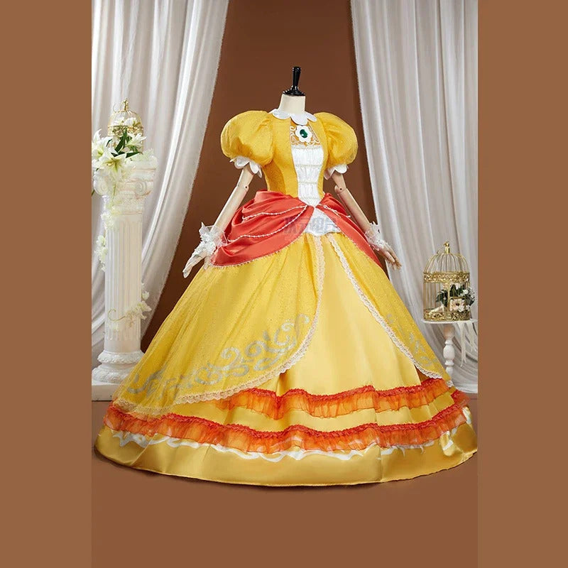 Shusheng-R Princess Daisy Cosplay Super Cos Bros Daisy princess Costume Halloween Party Gorgeous Dress Prop crown Women Sweet New Set