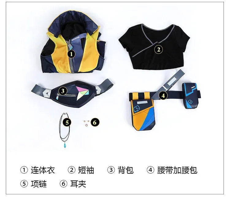 Game Waylay VALORANT Cosplay Costume Jumpsuit backpack waist bag necklace ear clip set Halloween casual for men women uniform