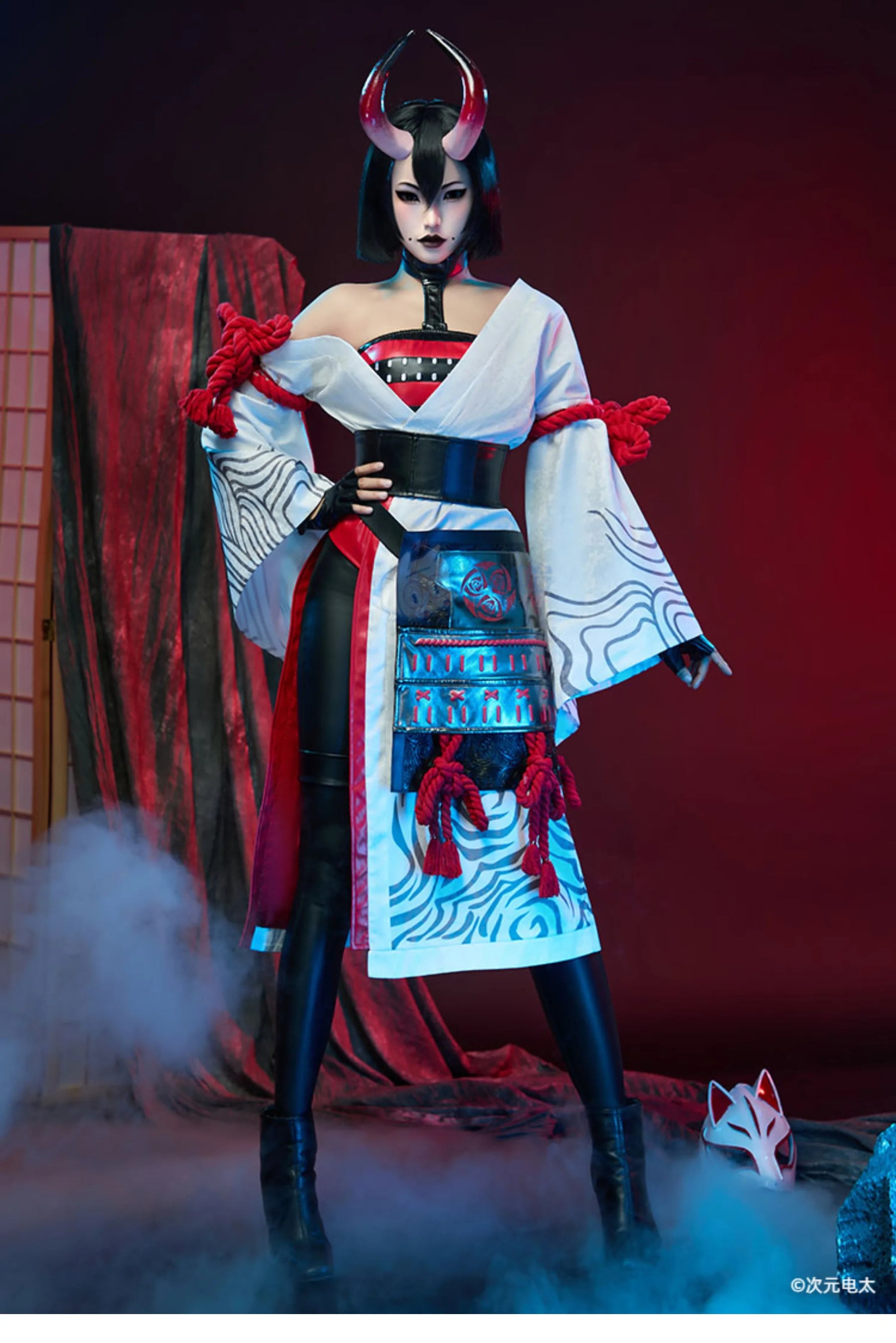 The Night Rose Hundred levels Cosplay Costume Halloween Sexy Kimono Dress Leather Pants Coat Waist Cover Gloves Set