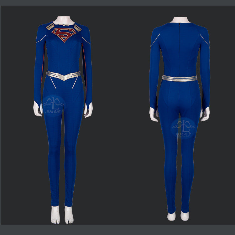 Superhero Cosplay Blue Bodysuit SuperWomen Zentai Costumes Womloak SuperGirl Cos Jumpsuit Rompers Aldult Outfits Role Play