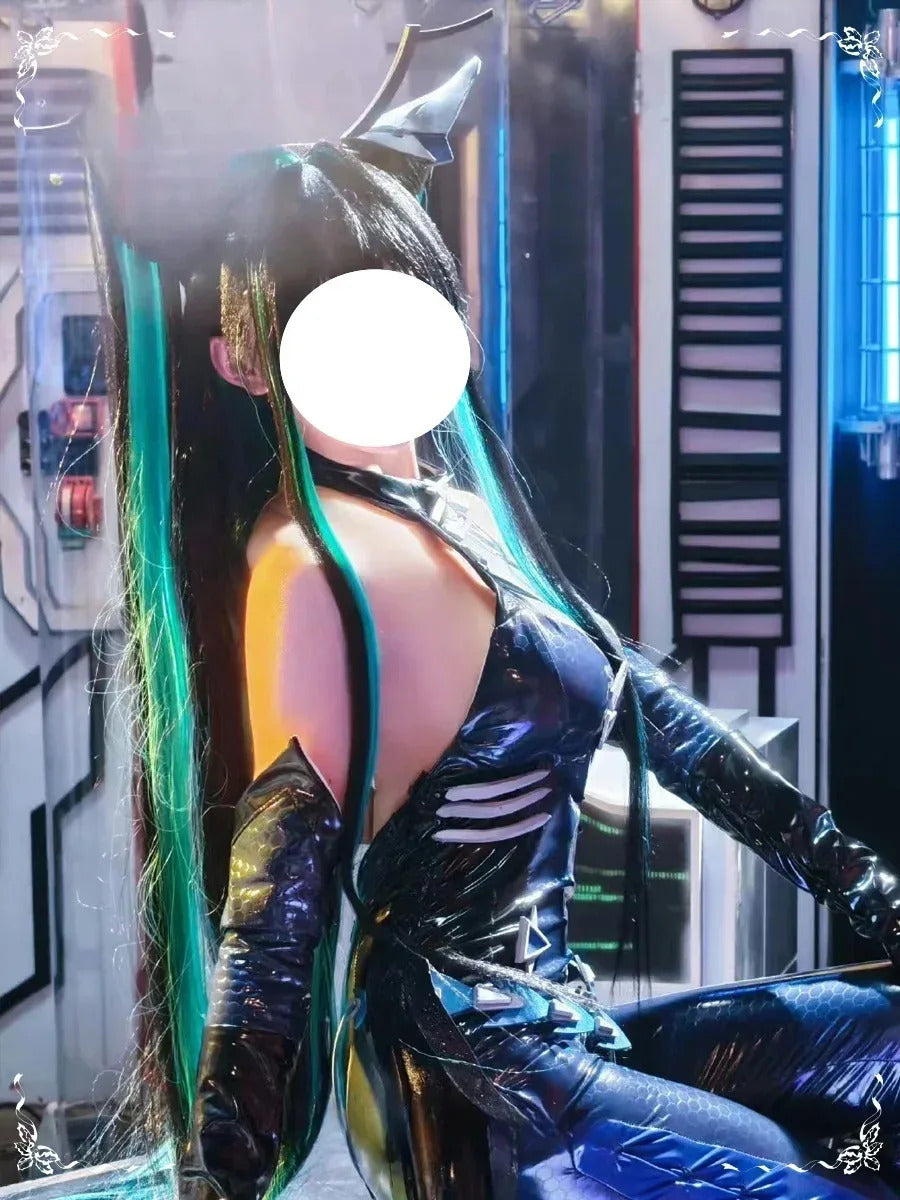 NIKKE:The Goddess of Victory Mermaid Cosplay Costume Halloween party new black leather tight fitting jumpsuit wig prop sexy set