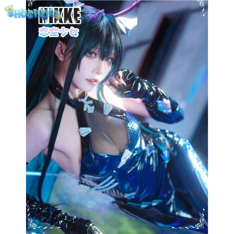 NIKKE:The Goddess of Victory Mermaid Cosplay Costume Halloween party new black leather tight fitting jumpsuit wig prop sexy set
